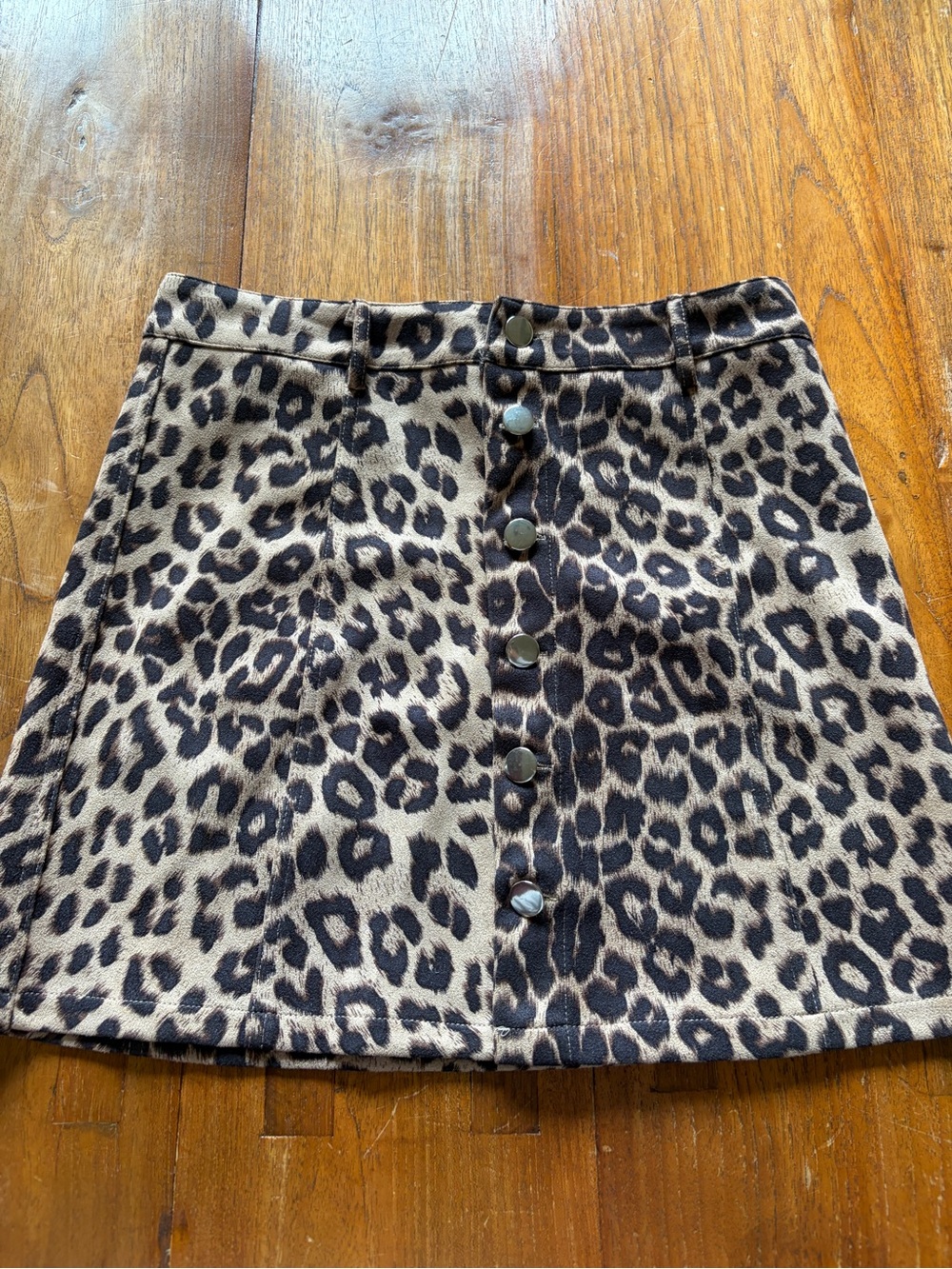 She + Sky Leopard Print Button-Front Mini Skirt - Brown/Black
